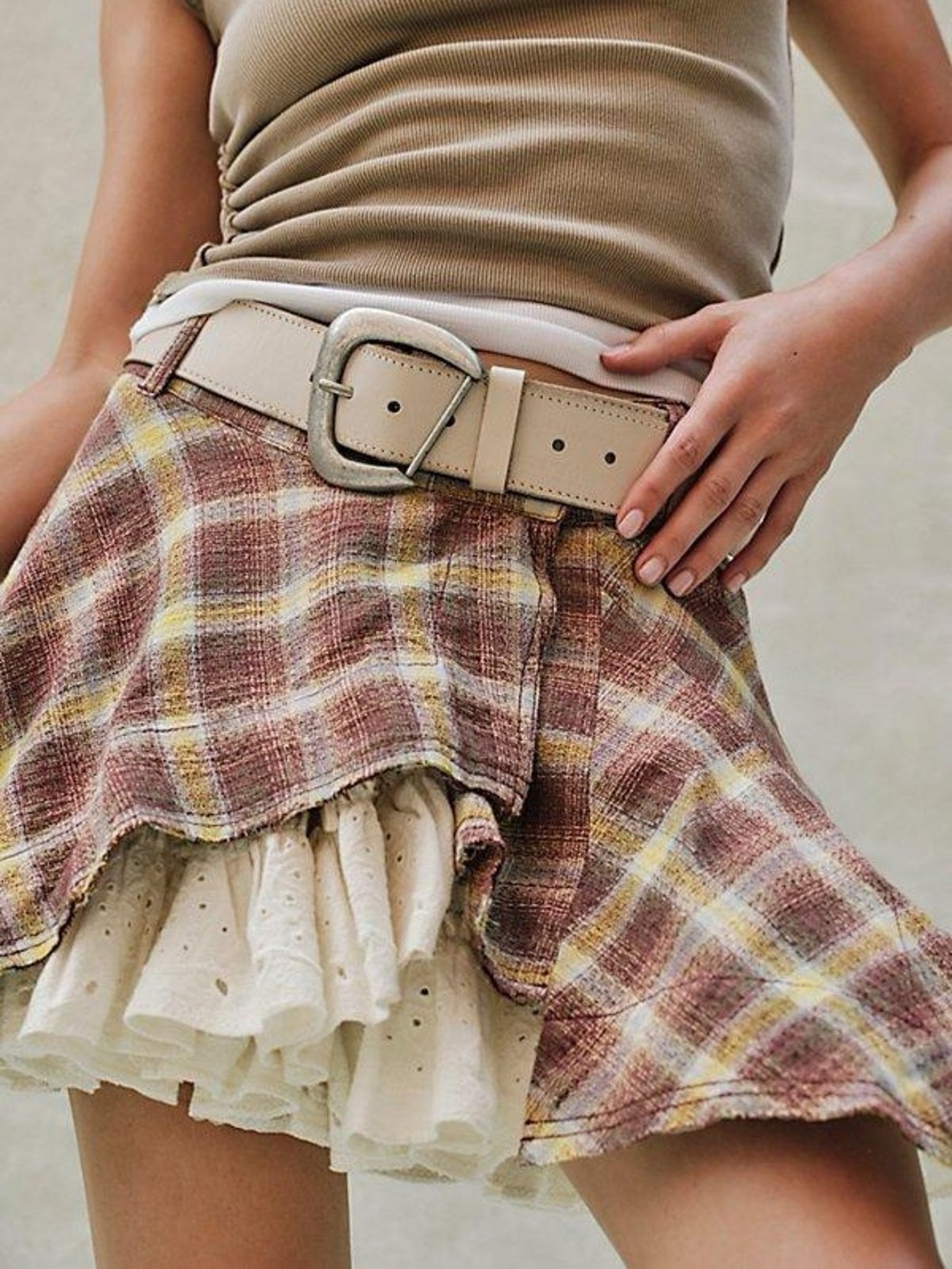 Free People Country Belle Plaid Layered Mini Skirt